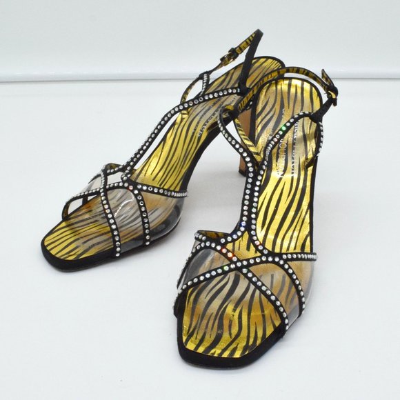 Charles Jourdan Shoes - Vintage Andrea Pfister for Charles Jordan Satin & Rhinestone Slingback P…